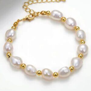 Pearl Bracelet,Real Freshwater Pearls Bracelet,Oval Shape Pearl Beads,Handmade